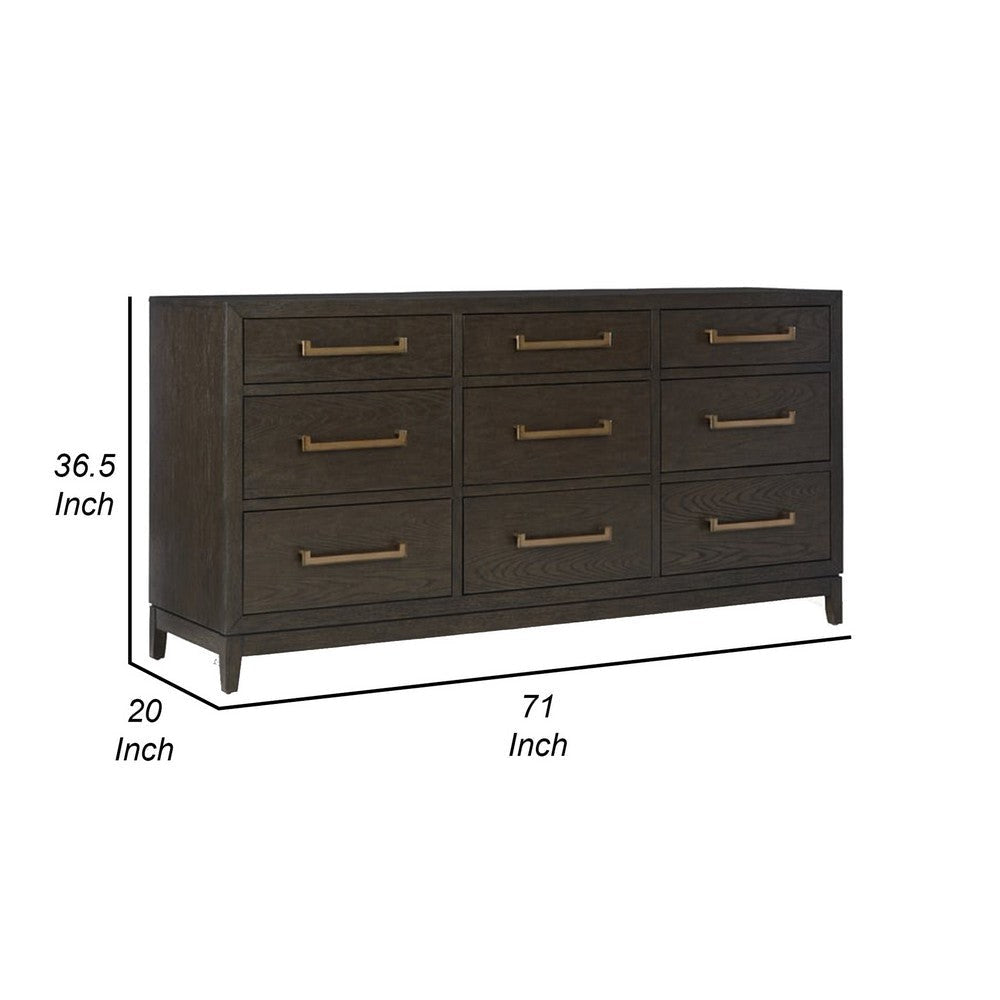 Cora 71 Inch Wide Dresser Chest 9 Gliding Drawers Metal Handles Brown By Casagear Home BM316605