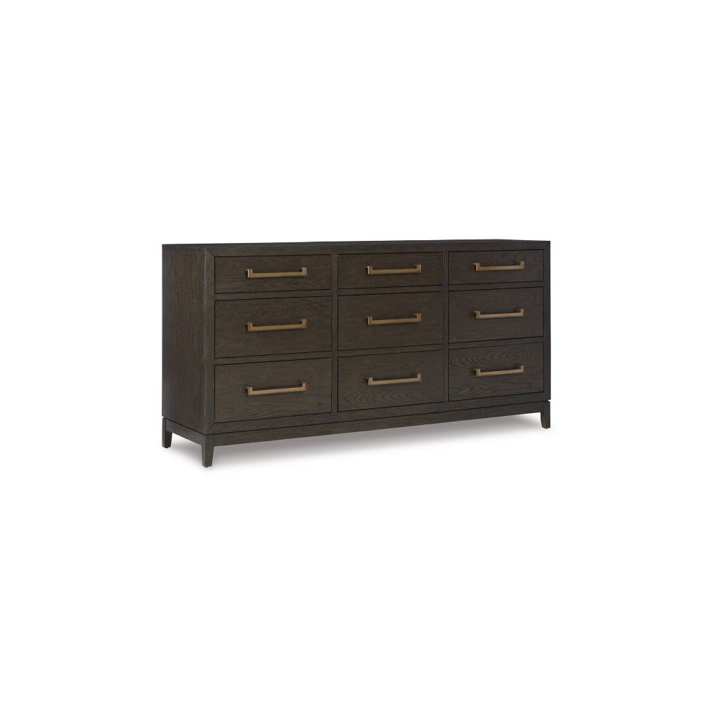 Cora 71 Inch Wide Dresser Chest 9 Gliding Drawers Metal Handles Brown By Casagear Home BM316605