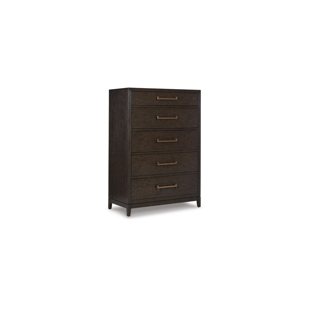 Cora 58 Inch Tall Dresser Chest 5 Gliding Drawers Metal Handles Brown By Casagear Home BM316606