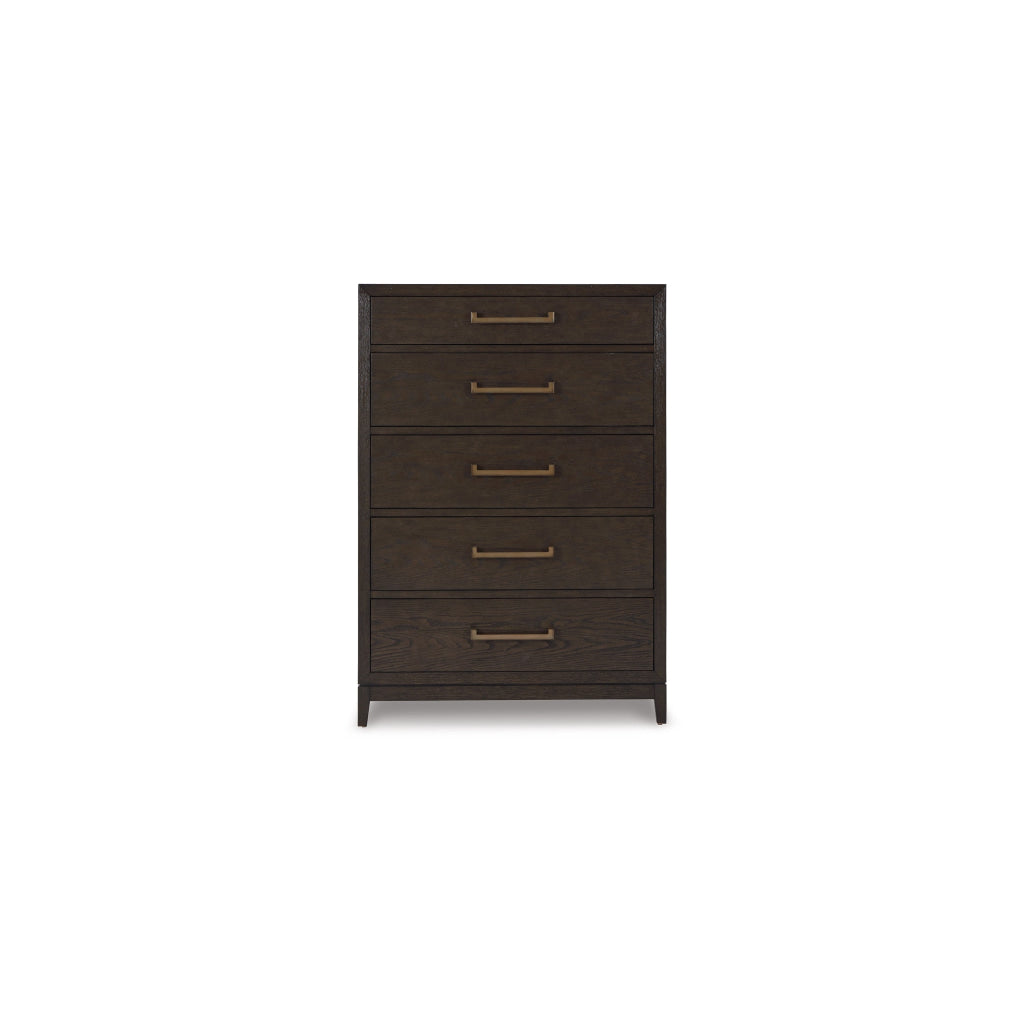 Cora 58 Inch Tall Dresser Chest 5 Gliding Drawers Metal Handles Brown By Casagear Home BM316606