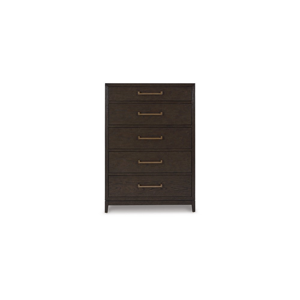 Cora 58 Inch Tall Dresser Chest 5 Gliding Drawers Metal Handles Brown By Casagear Home BM316606