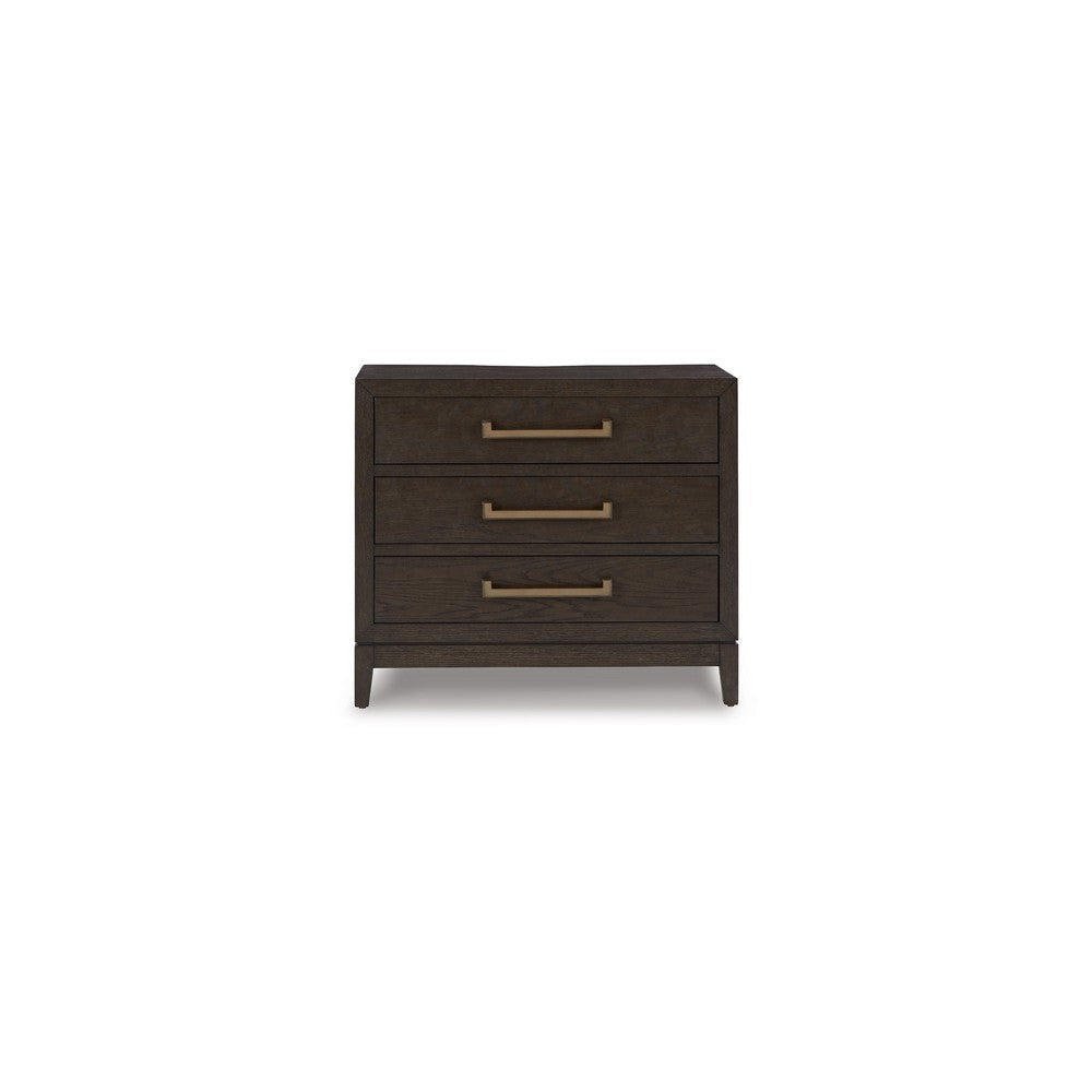 Cora 32 Inch Bedside Nightstand 3 Gliding Drawers Metal Handles Brown By Casagear Home BM316607