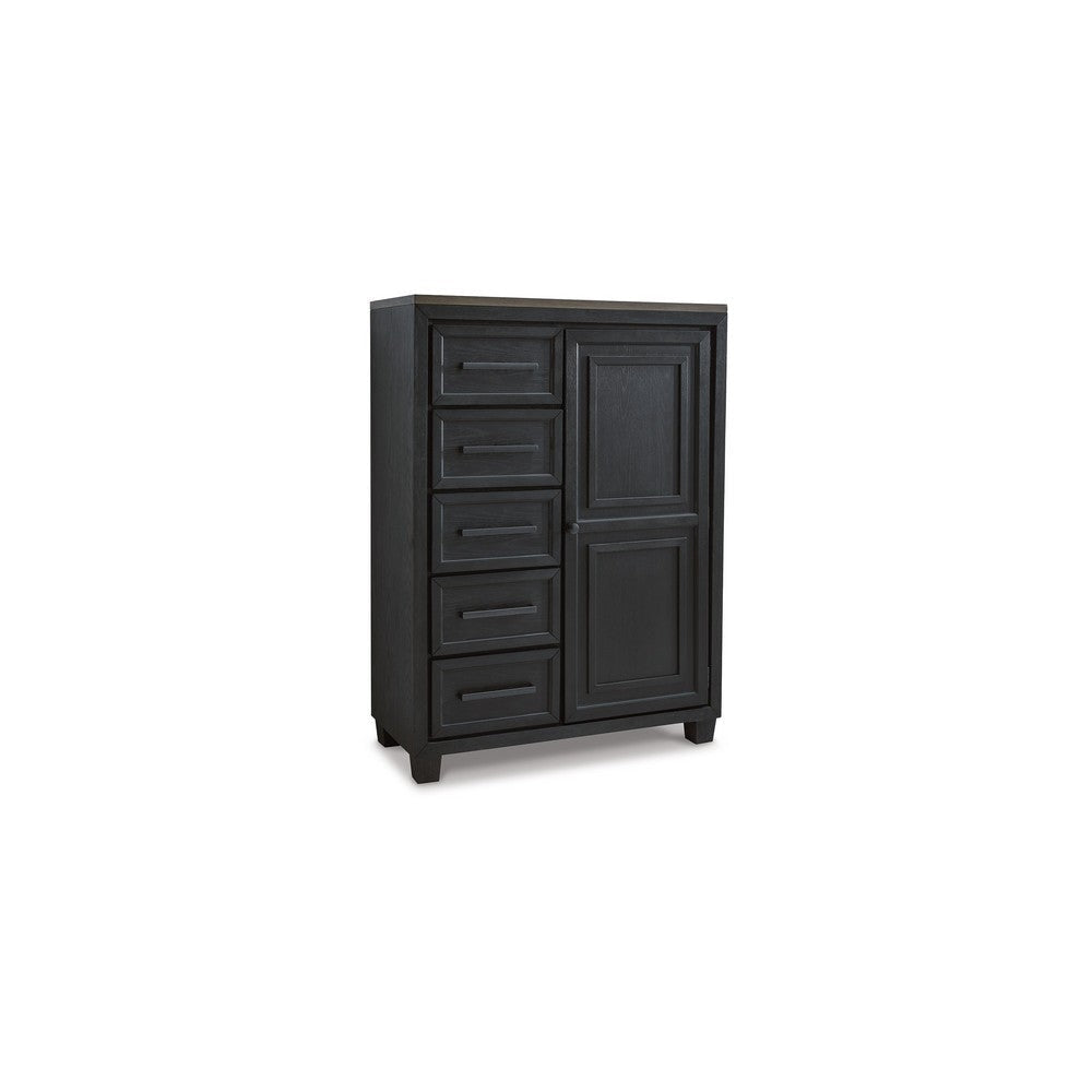 Kye 61 Inch Tall Dresser Chest, 5 Gliding Drawers, 2 Cabinets, Black Finish By Casagear Home