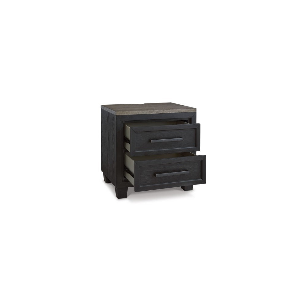 Kye 27 Inch Bedside Nightstand 2 Gliding Drawers Smooth Black Finish By Casagear Home BM316610