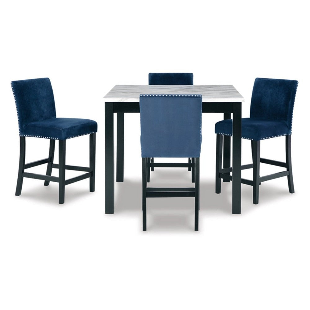 5 Piece Dining Set with Counter Table 4 Counter Stools Black and Blue By Casagear Home BM316613