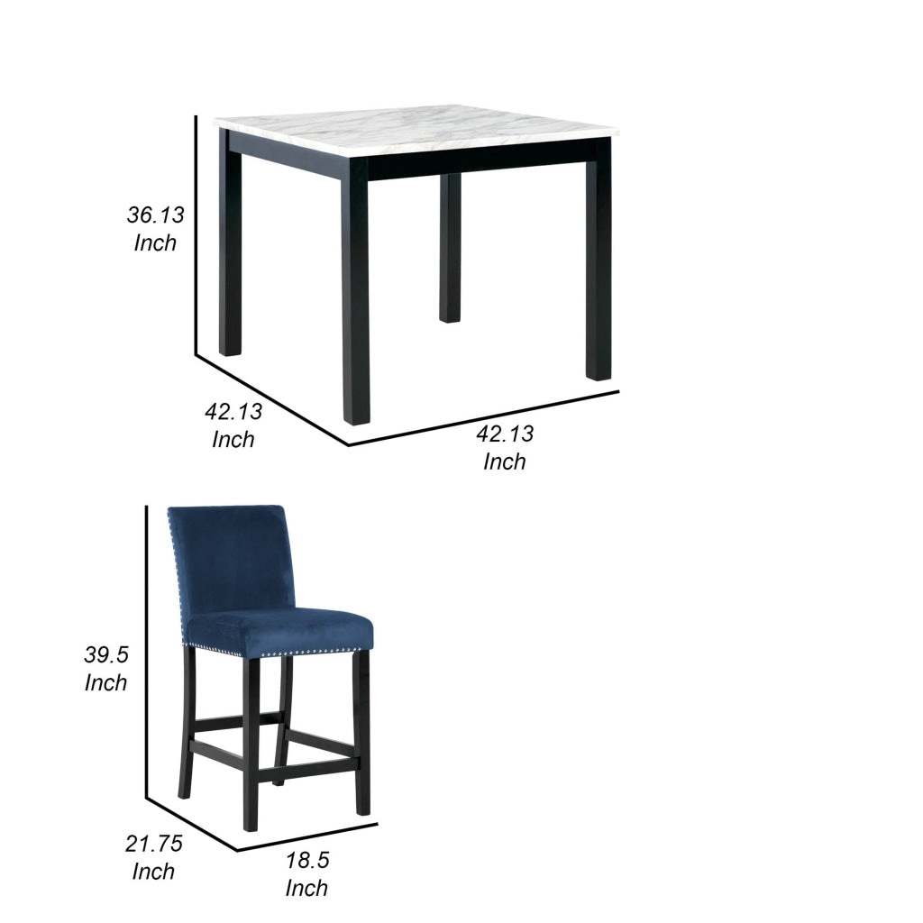 5 Piece Dining Set with Counter Table 4 Counter Stools Black and Blue By Casagear Home BM316613