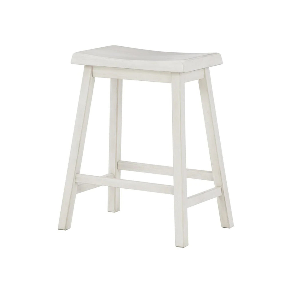 24 Inch Counter Height Stool Set of 2 Saddle Seats White Finished Wood By Casagear Home BM316616