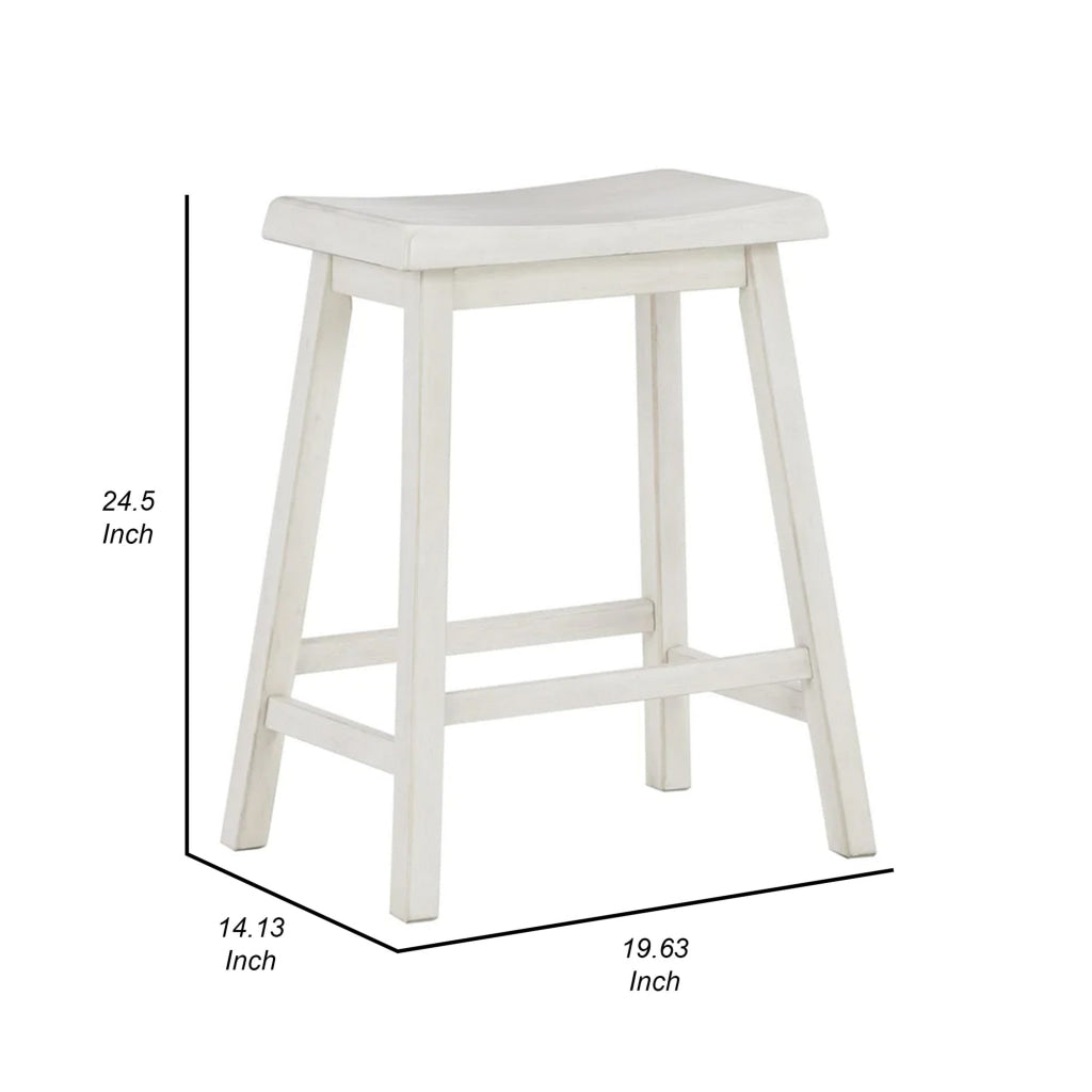 24 Inch Counter Height Stool Set of 2 Saddle Seats White Finished Wood By Casagear Home BM316616