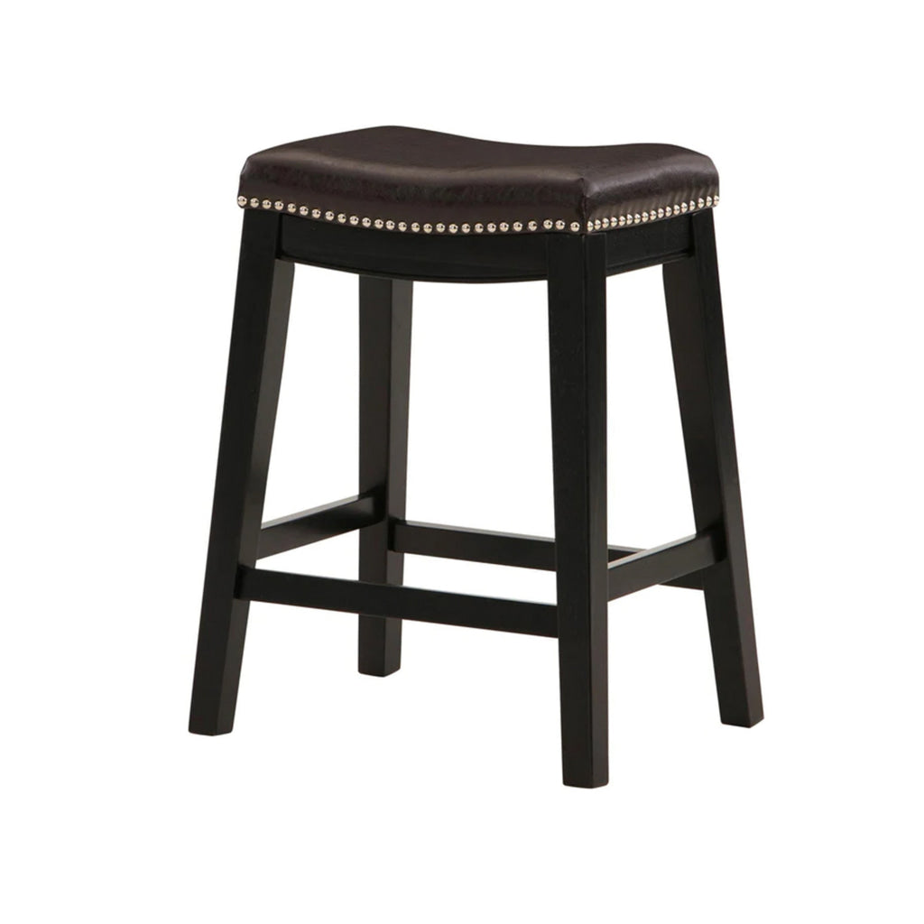 Gia 25 Inch Counter Height Stool Set of 2 Faux Leather Upholstery Brown By Casagear Home BM316620