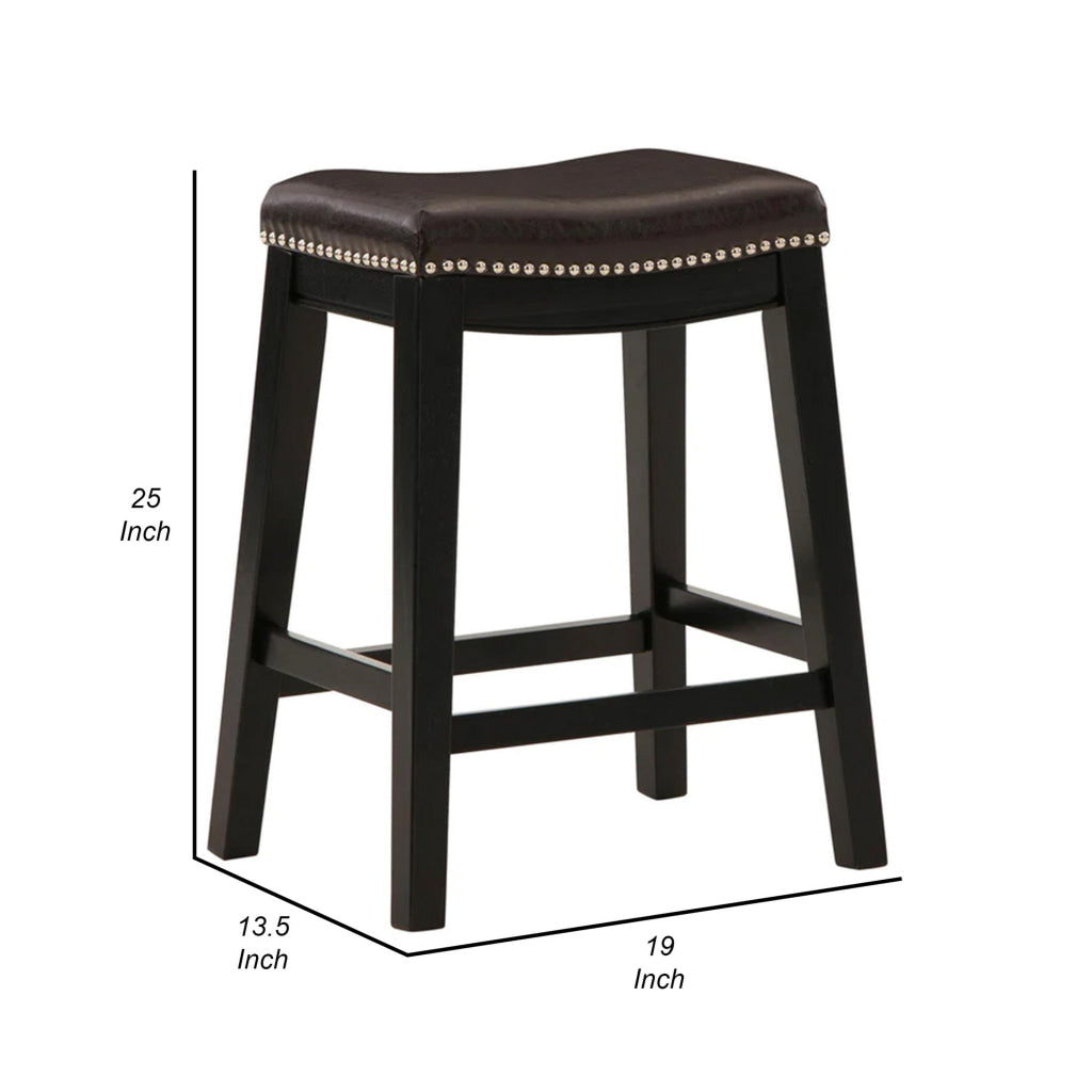 Gia 25 Inch Counter Height Stool Set of 2 Faux Leather Upholstery Brown By Casagear Home BM316620