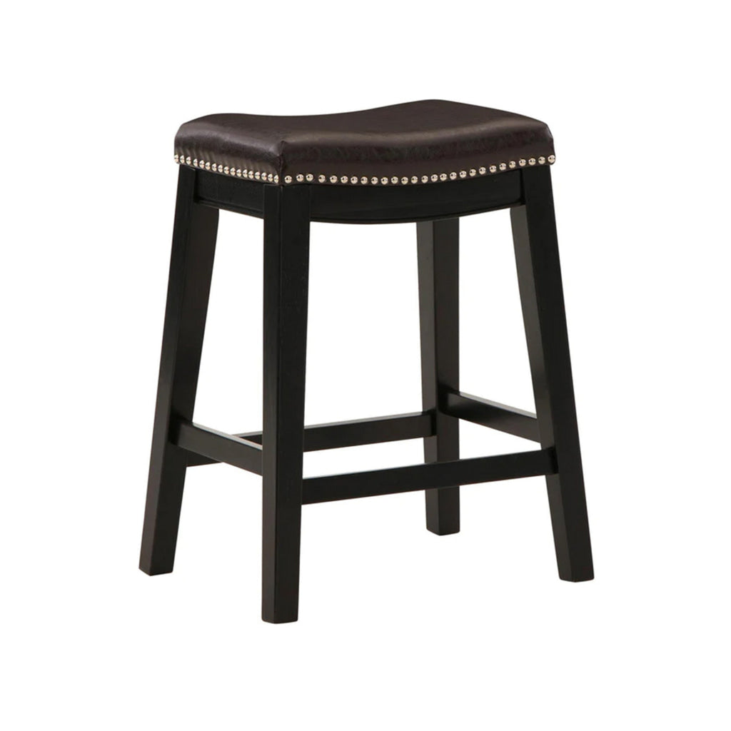 Gia 25 Inch Counter Height Stool Set of 2 Faux Leather Upholstery Brown By Casagear Home BM316620