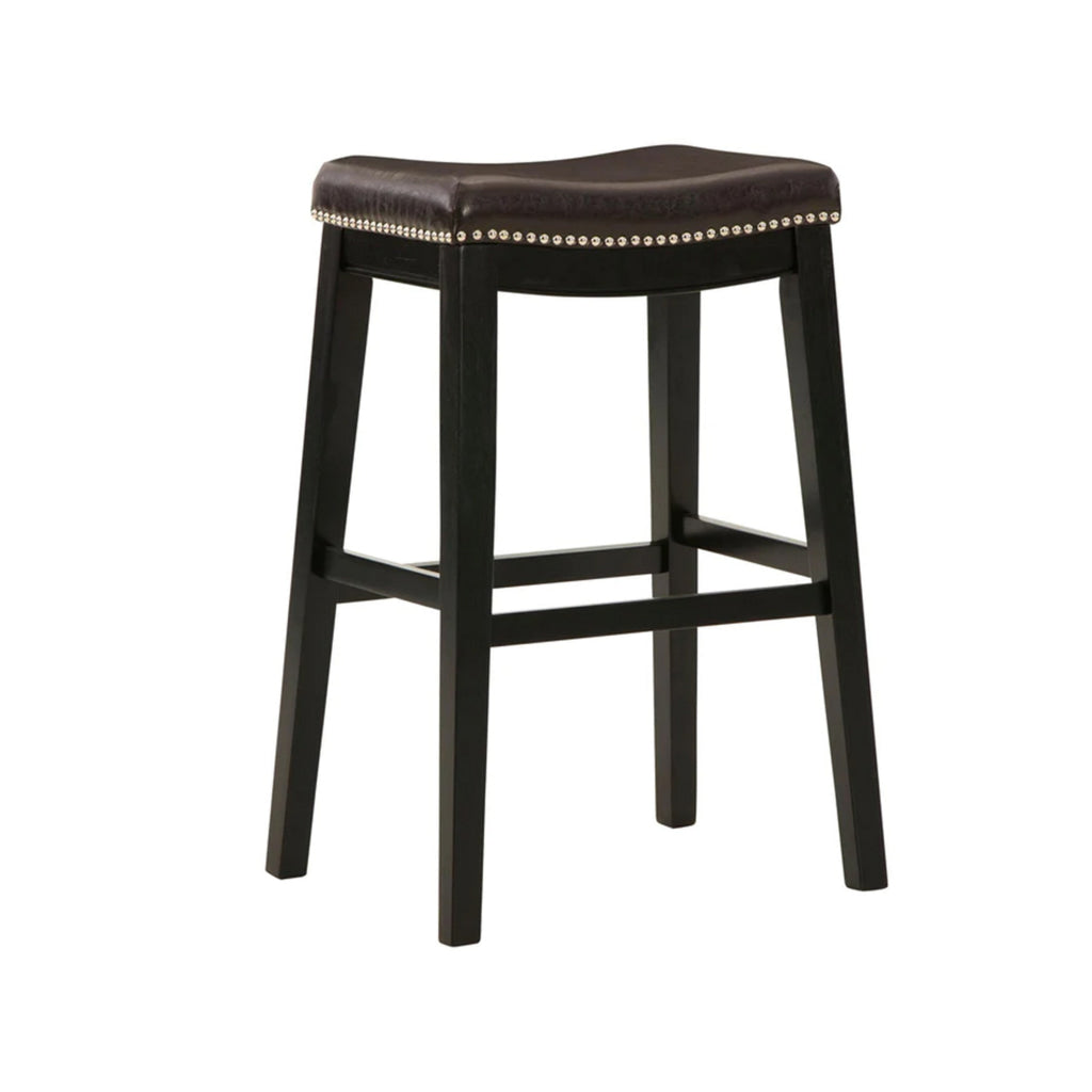 Gia 31 Inch Barstool, Set of 2, Faux Leather Upholstery, Rich Brown Finish  By Casagear Home