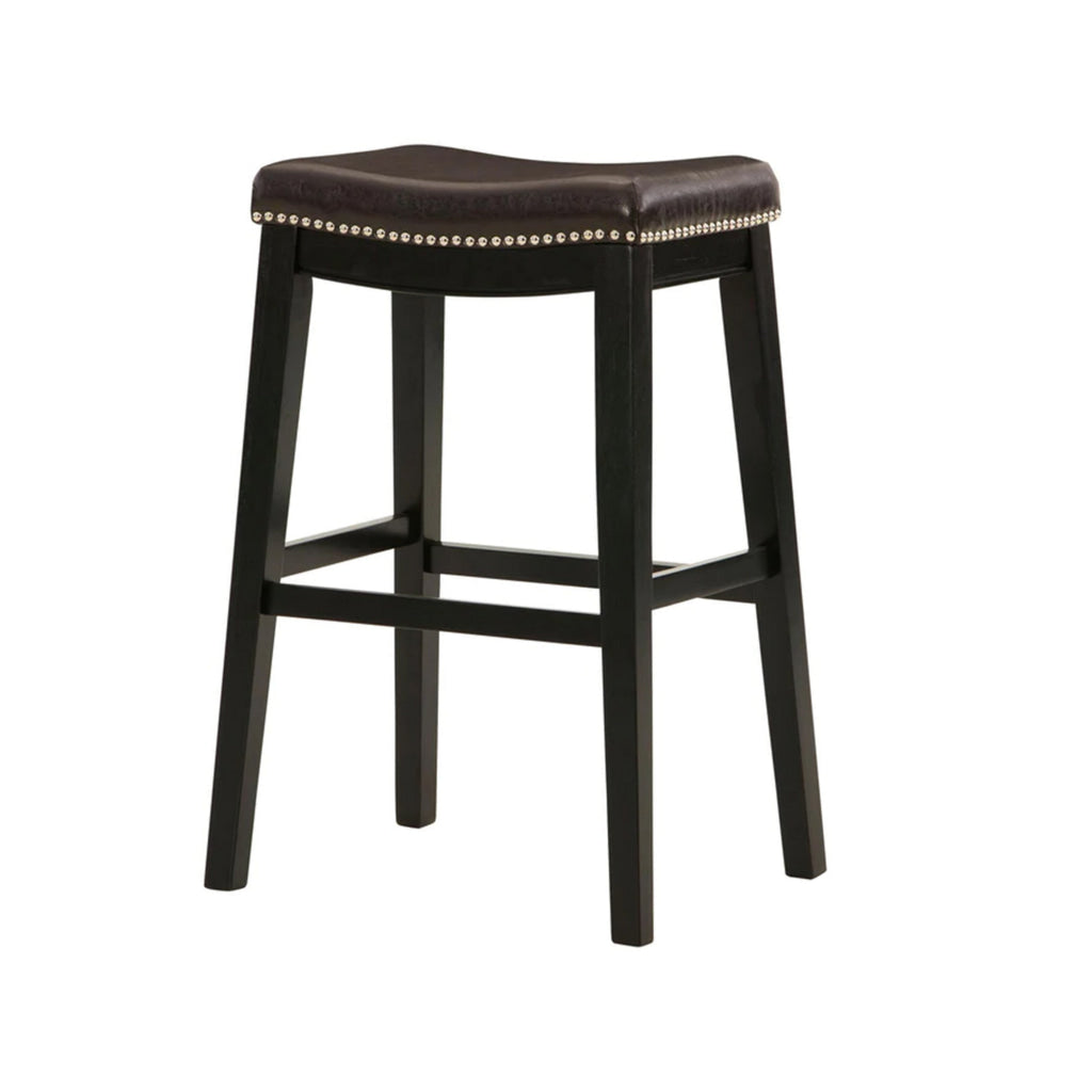 Gia 31 Inch Barstool Set of 2 Faux Leather Upholstery Rich Brown Finish By Casagear Home BM316621