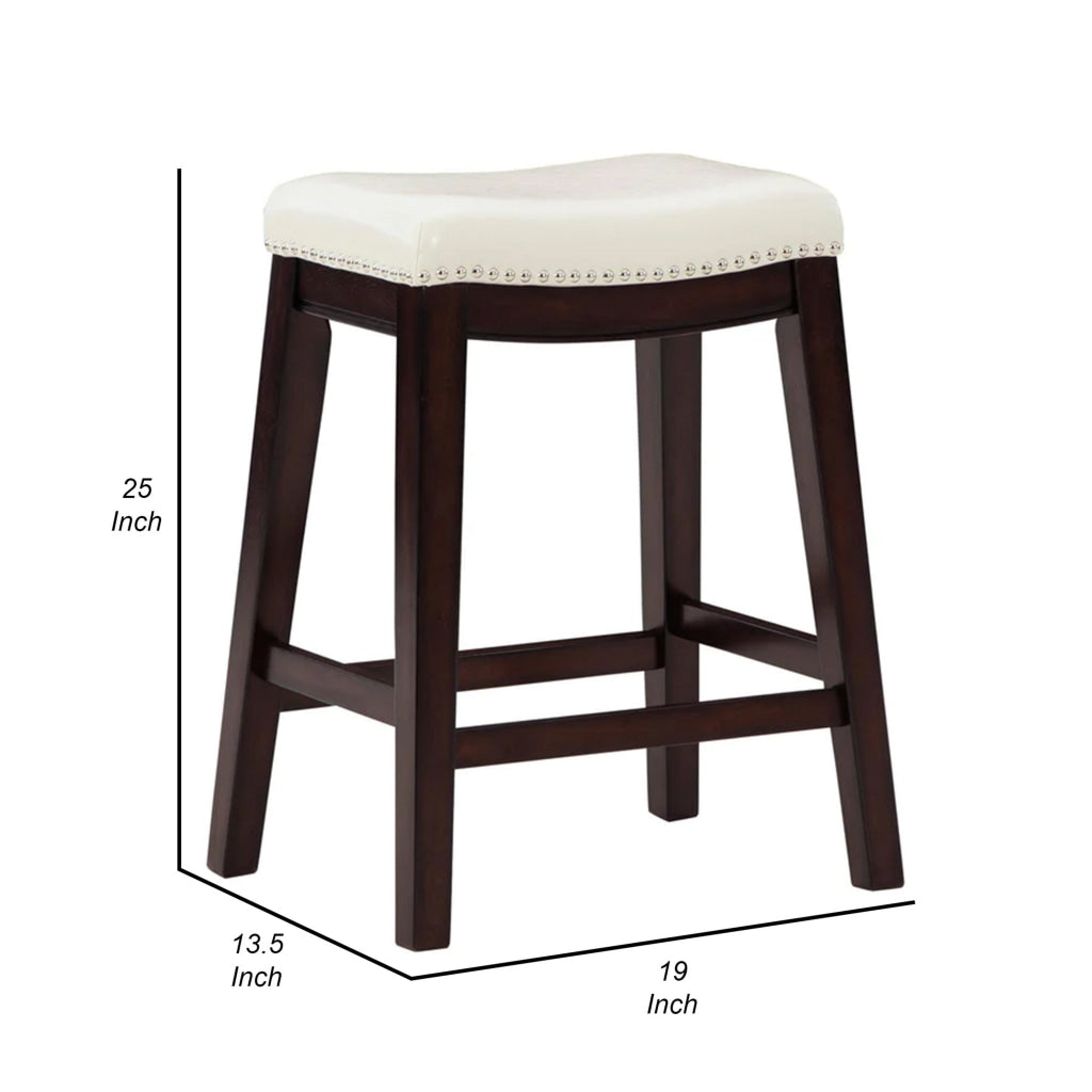 Gia 25 Inch Counter Height Stool Set of 2 Faux Leather Upholstery Ivory By Casagear Home BM316622