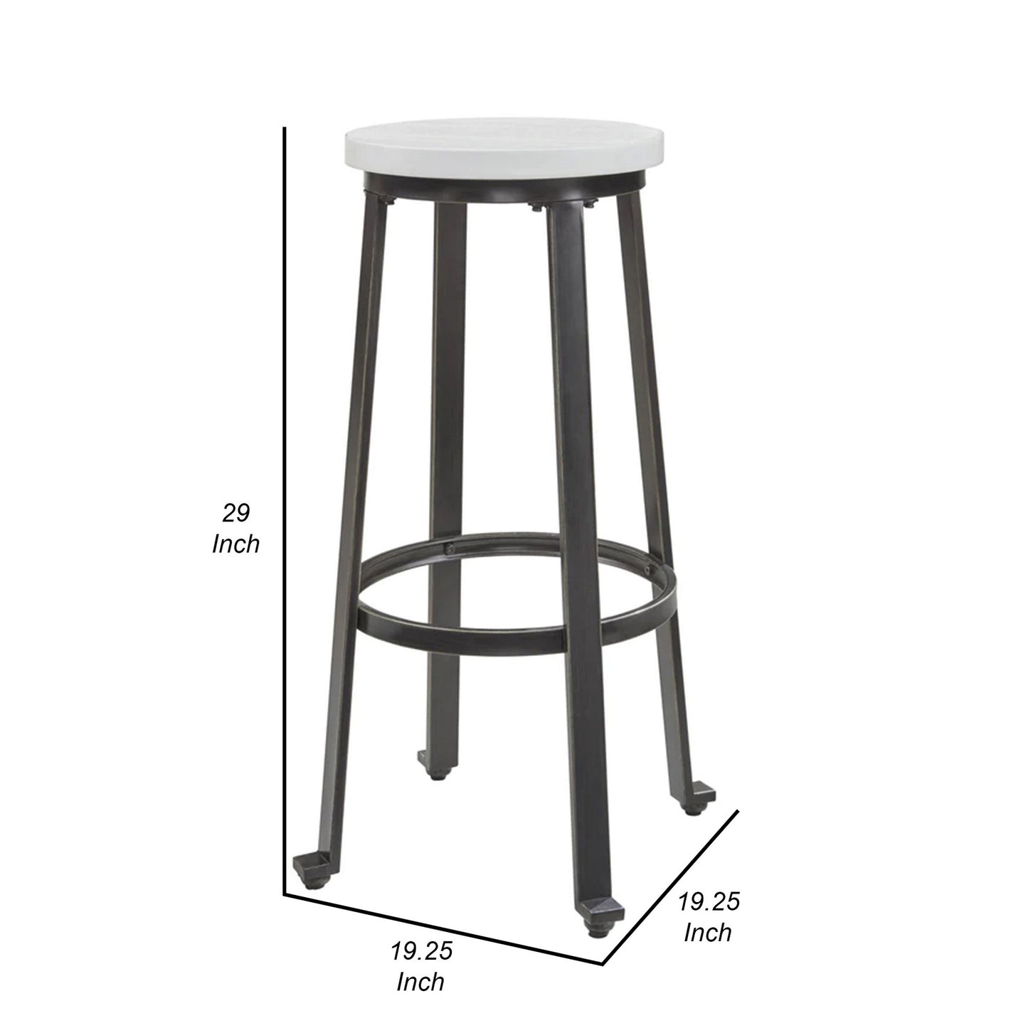 Isla 29 Inch Barstool, Set of 2, Farmhouse Style, Black Metal, White Seat By Casagear Home