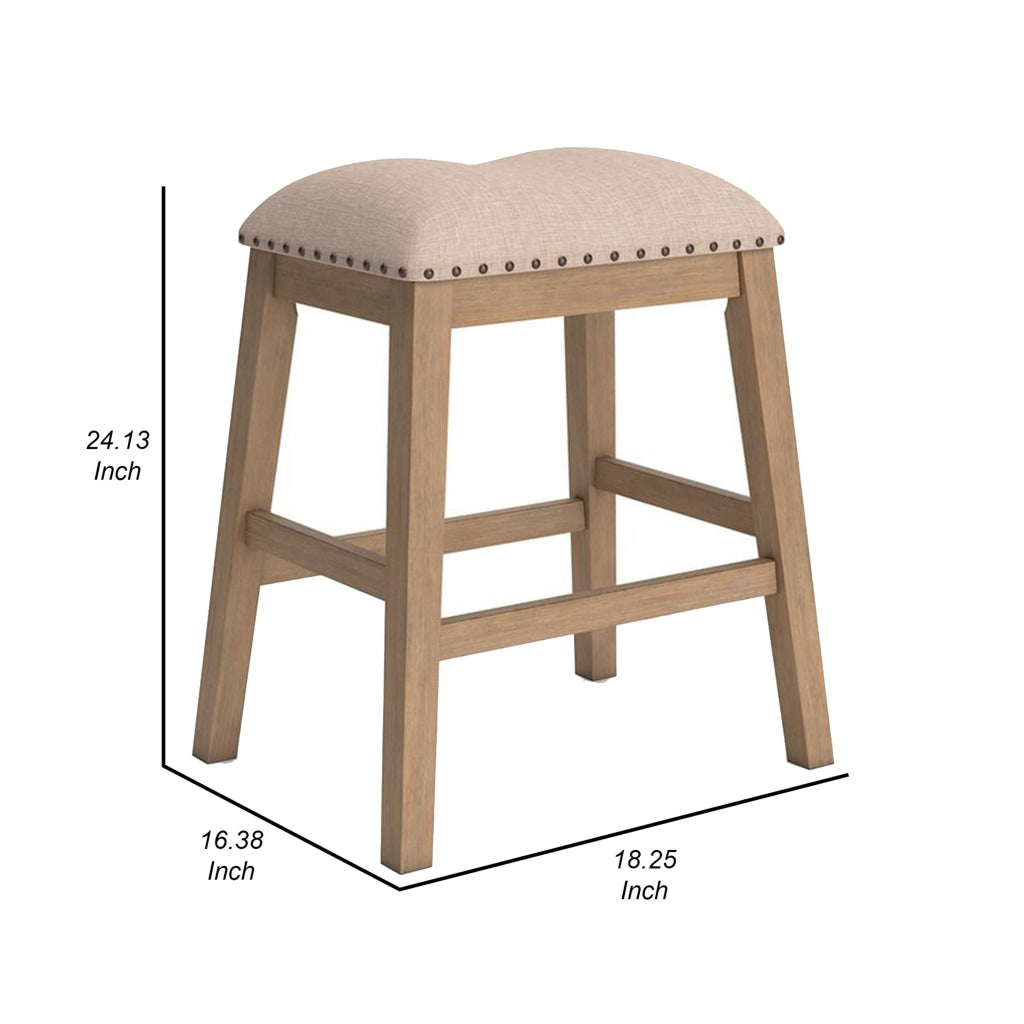 Sky 24 Inch Counter Height Stool Nailhead Trim Padded Light Brown Finish By Casagear Home BM316637