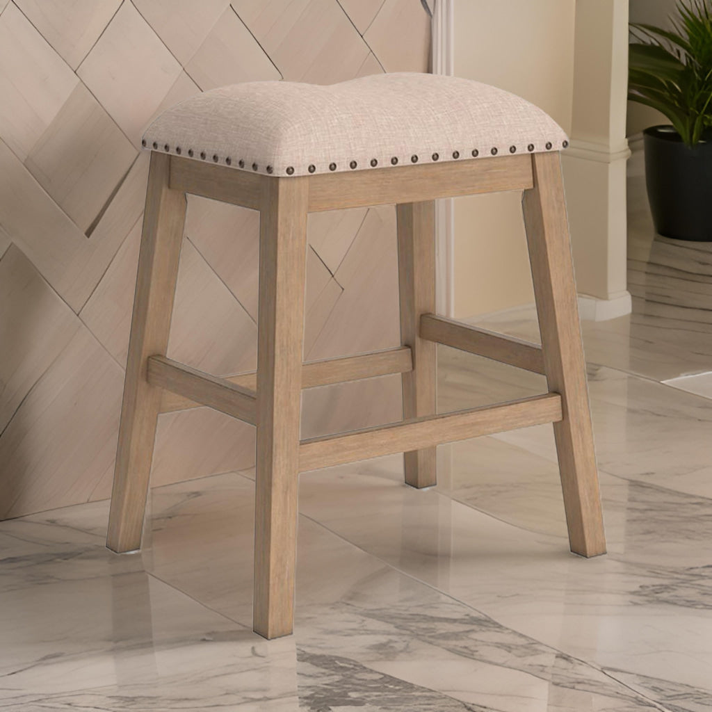 Sky 24 Inch Counter Height Stool, Nailhead Trim, Padded, Light Brown Finish By Casagear Home