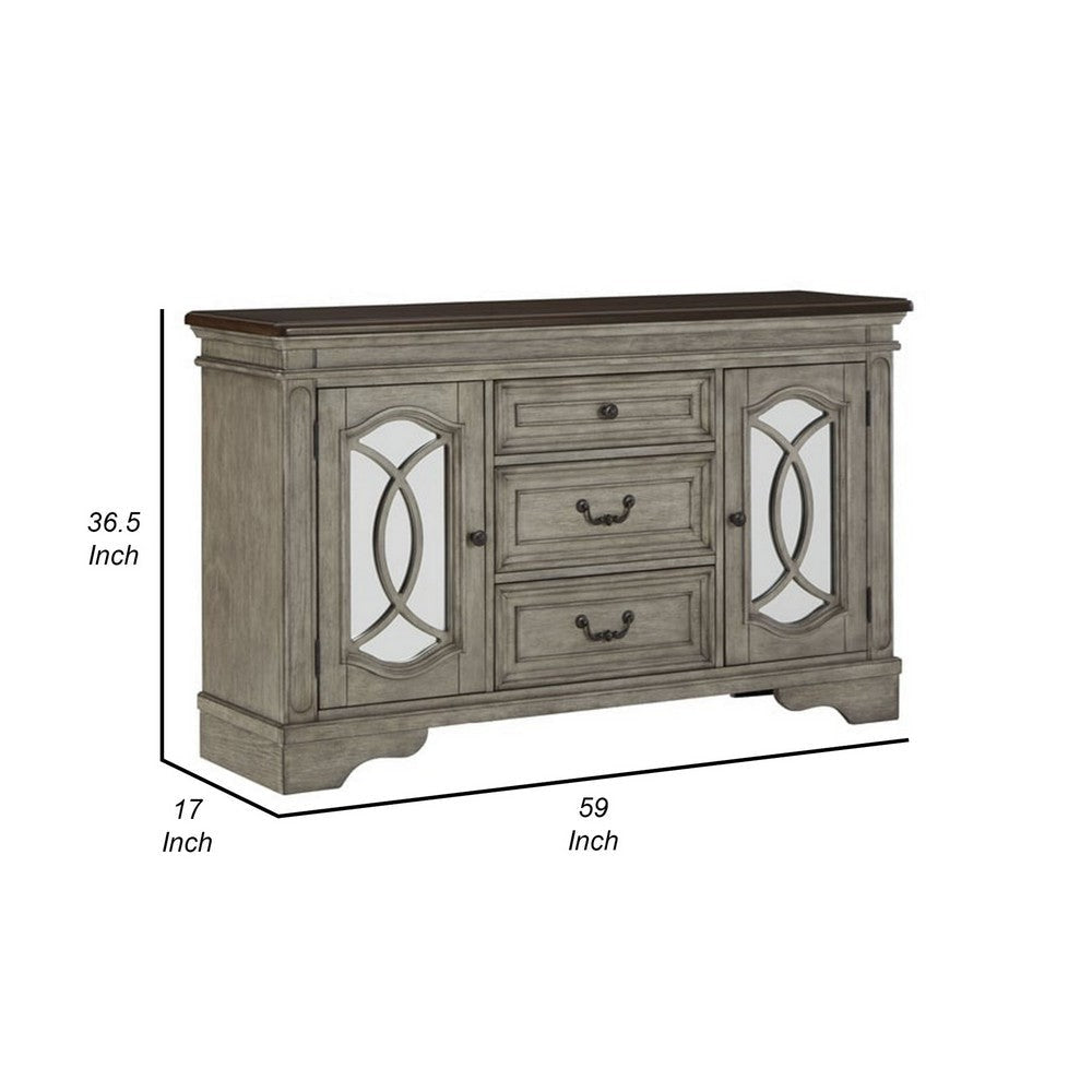 59 Inch Sideboard Buffet Console Spacious Top 3 Gliding Drawers Gray By Casagear Home BM316641