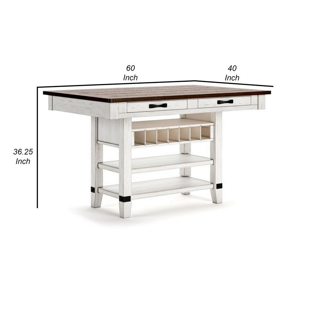 Cam 60 Inch Counter Height Dining Table Contemporary Design White Brown By Casagear Home BM316642