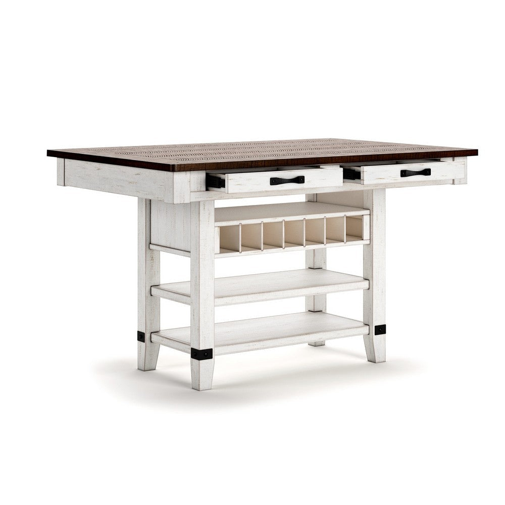 Cam 60 Inch Counter Height Dining Table, Contemporary Design, White, Brown By Casagear Home