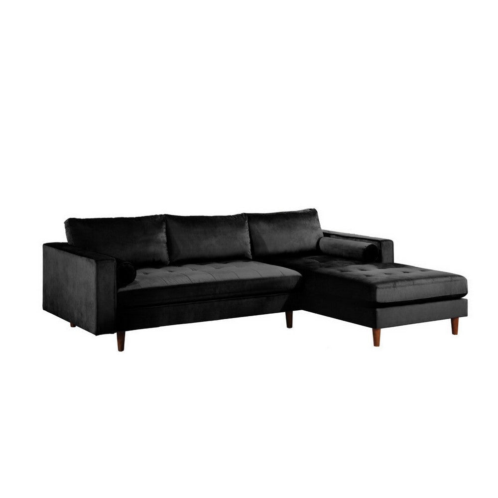 Ryle 104 Inch Sectional Sofa with Reversible Chaise Pillows Black Velvet By Casagear Home BM316643