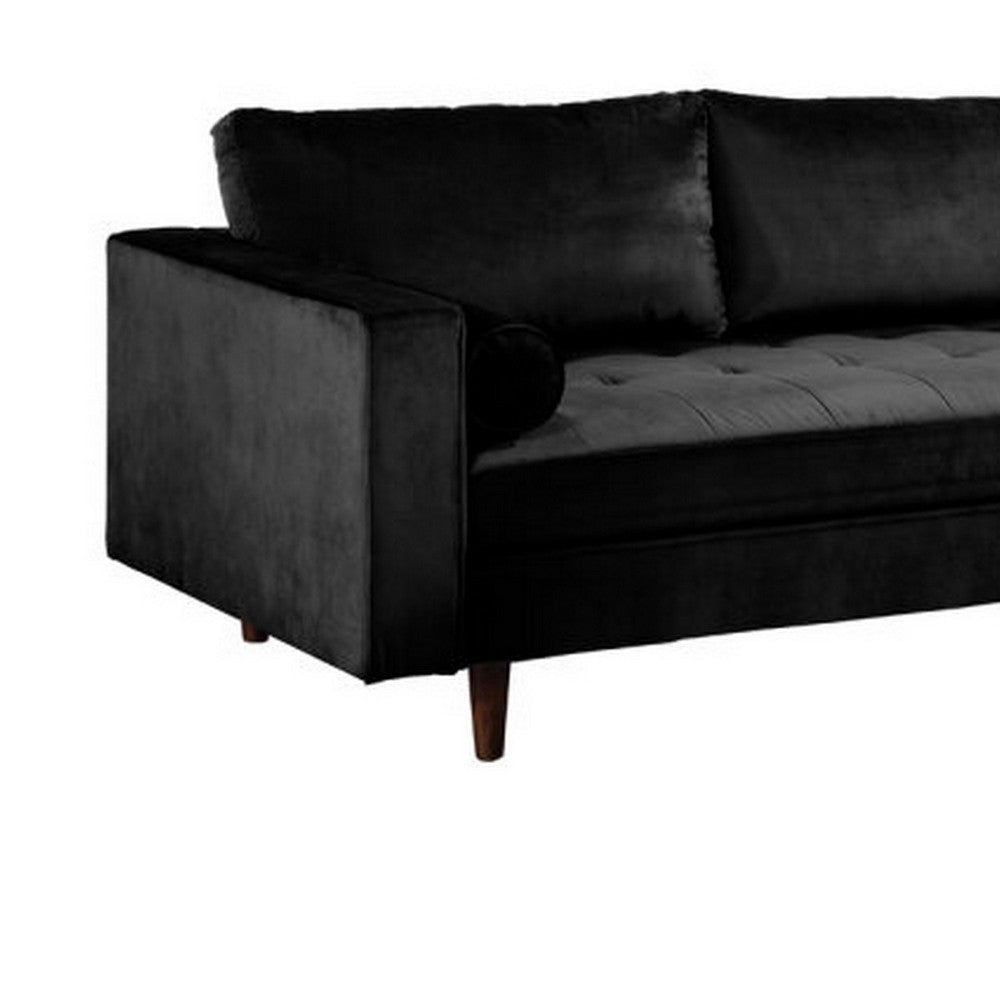 Ryle 104 Inch Sectional Sofa with Reversible Chaise Pillows Black Velvet By Casagear Home BM316643