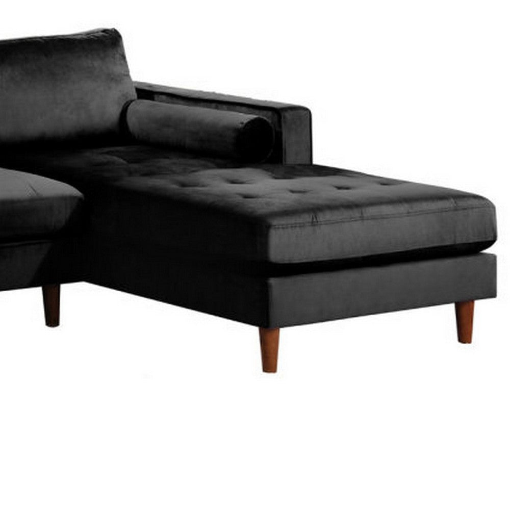 Ryle 104 Inch Sectional Sofa with Reversible Chaise Pillows Black Velvet By Casagear Home BM316643