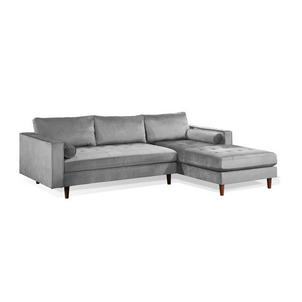 Ryle 104 Inch Sectional Sofa with Reversible Chaise Pillows Gray Velvet By Casagear Home BM316644