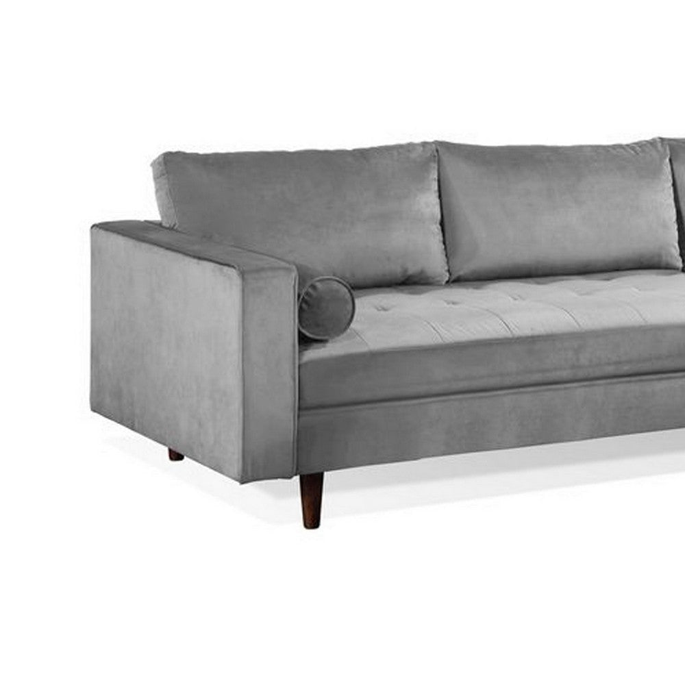 Ryle 104 Inch Sectional Sofa with Reversible Chaise Pillows Gray Velvet By Casagear Home BM316644