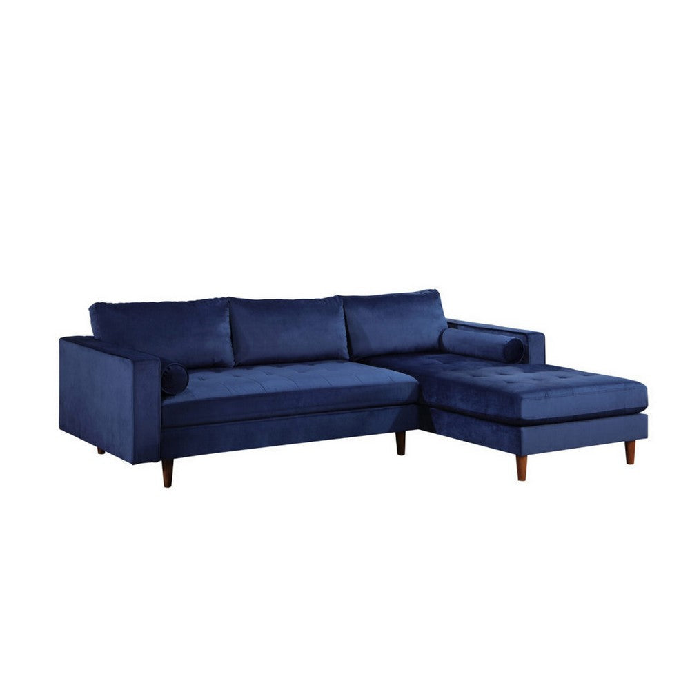 Ryle 104 Inch Sectional Sofa with Reversible Chaise Pillows Blue Velvet By Casagear Home BM316645