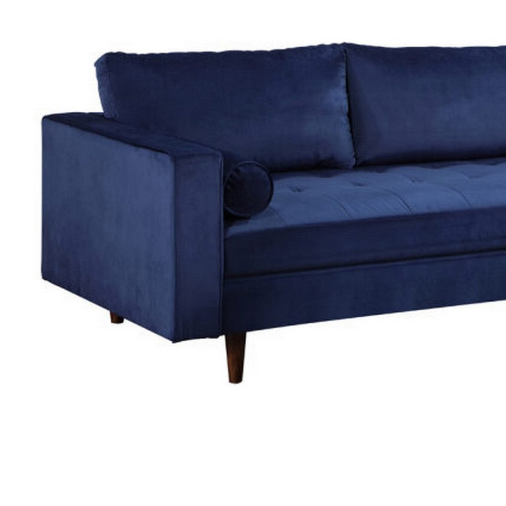 Ryle 104 Inch Sectional Sofa with Reversible Chaise Pillows Blue Velvet By Casagear Home BM316645