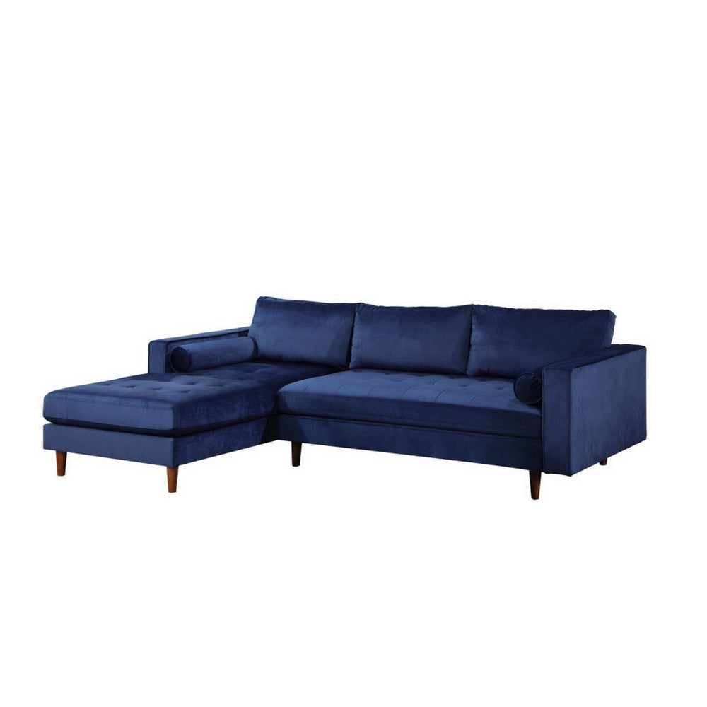 Ryle 104 Inch Sectional Sofa with Reversible Chaise, Pillows, Blue Velvet By Casagear Home