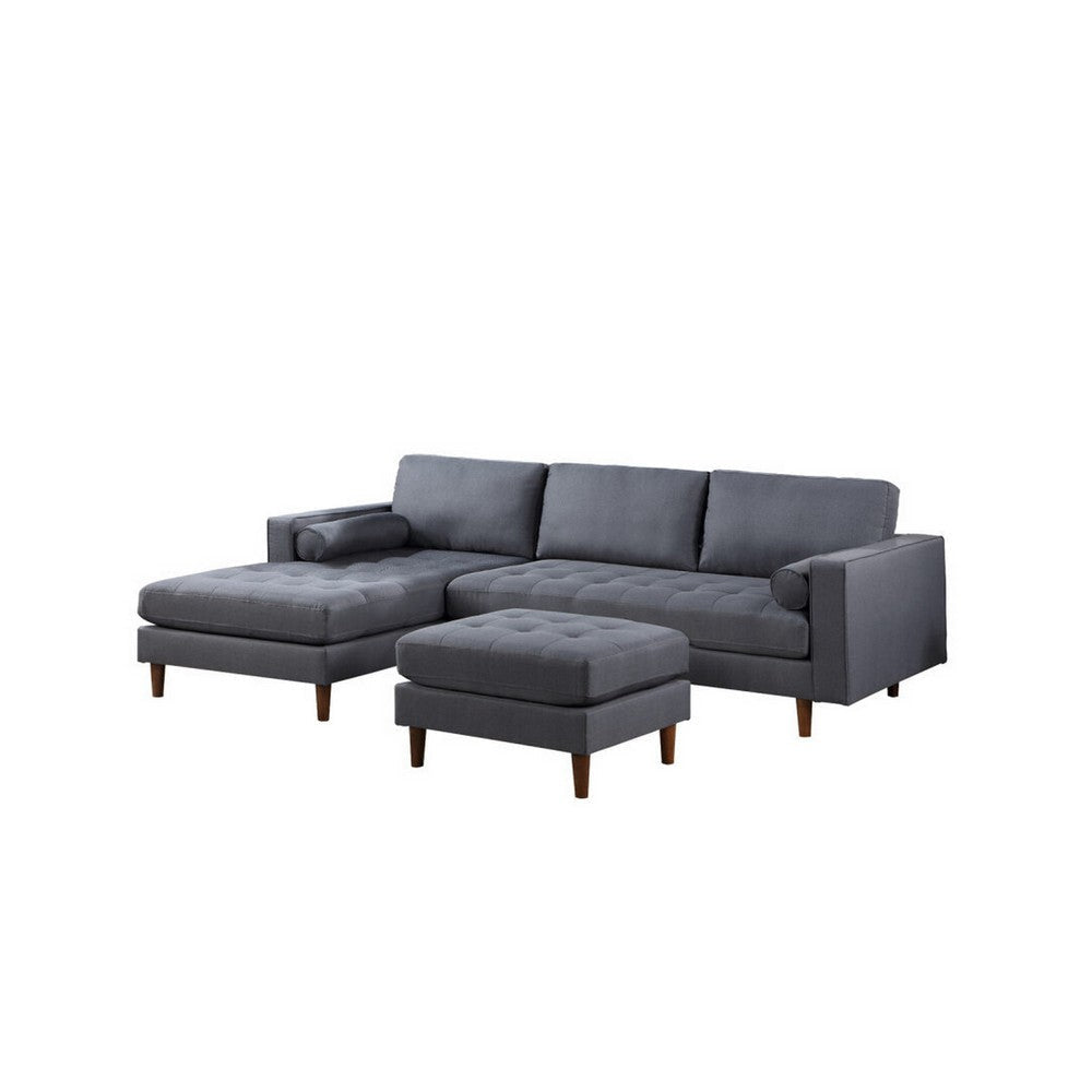 Ryle 104 Inch Sectional Sofa, Reversible Chaise, Pillows, Dark Gray Velvet By Casagear Home