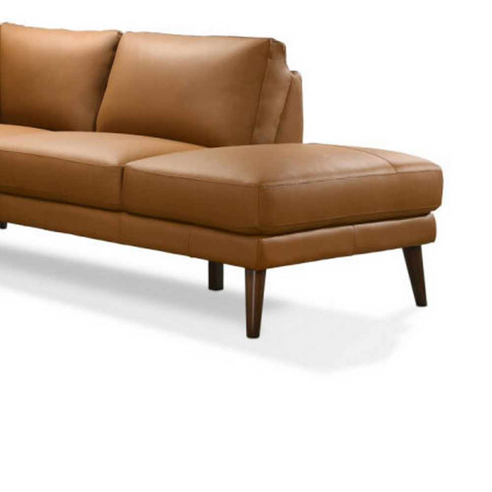 Jen 100 Inch Modern Sectional Sofa with Left Chaise Brown Genuine Leather By Casagear Home BM316647