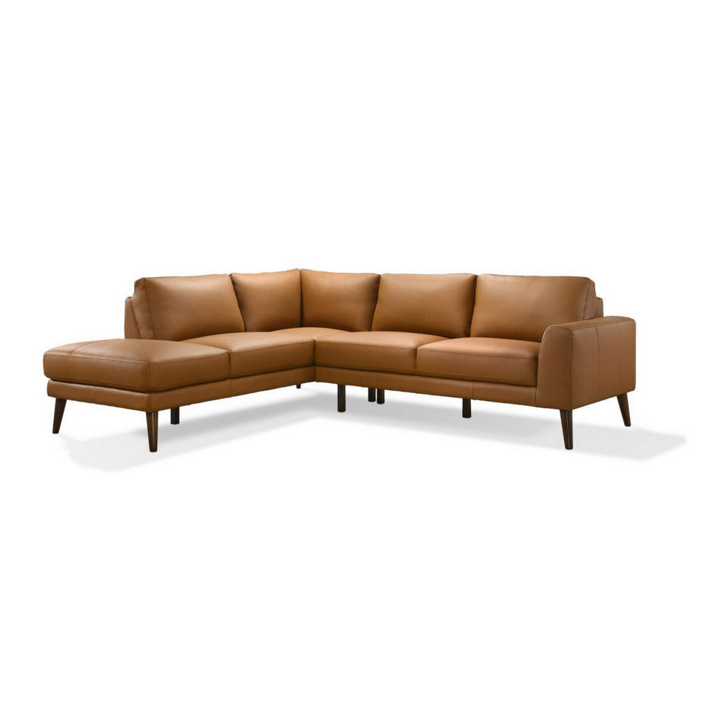 Jen 100 Inch Modern Sectional Sofa with Left Chaise, Brown Genuine Leather By Casagear Home