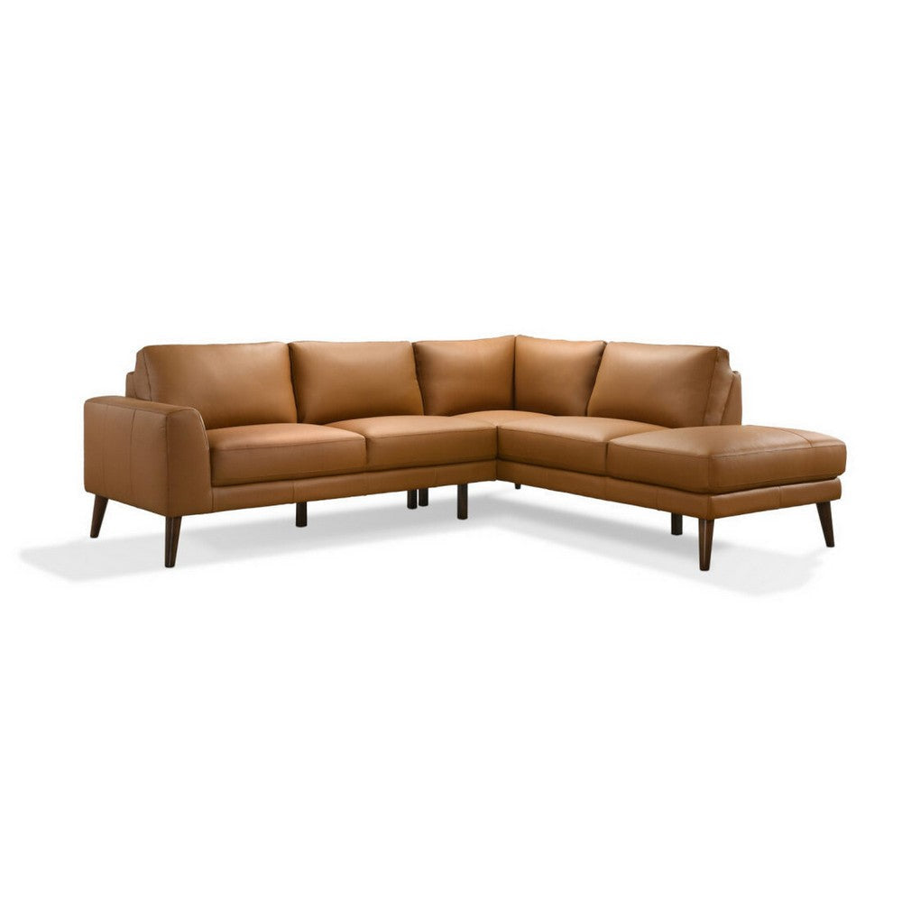 Jen 100 Inch Modern Sectional Sofa with Right Chaise, Brown Genuine Leather By Casagear Home