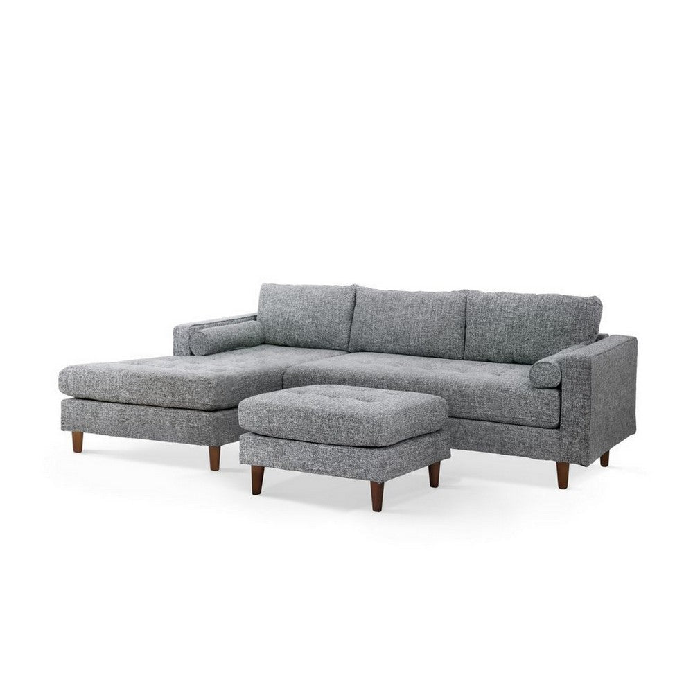 Ryle 104 Inch Sectional Sofa with Chaise and Ottoman 2 Pillows Gray Woven By Casagear Home BM316652