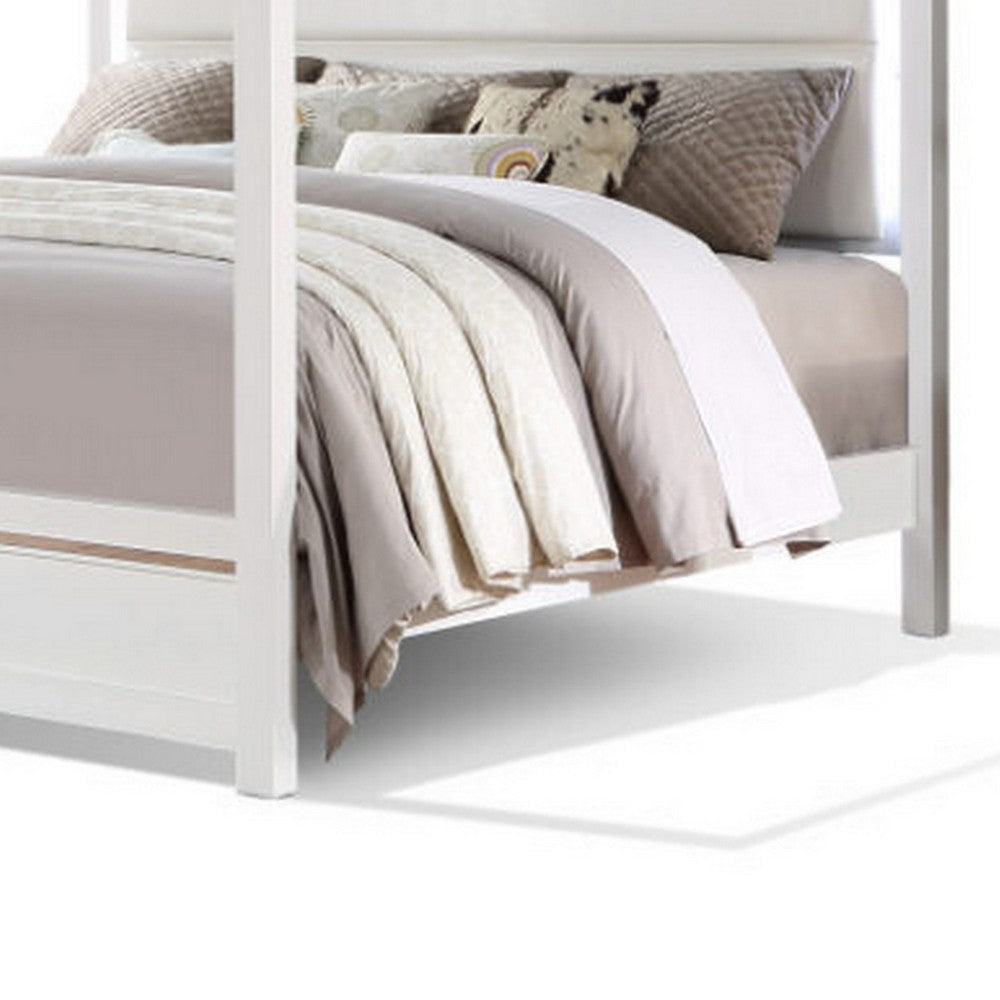 Dio King Canopy Bed Tall LED Headboard White Faux Leather Upholstery By Casagear Home BM316655