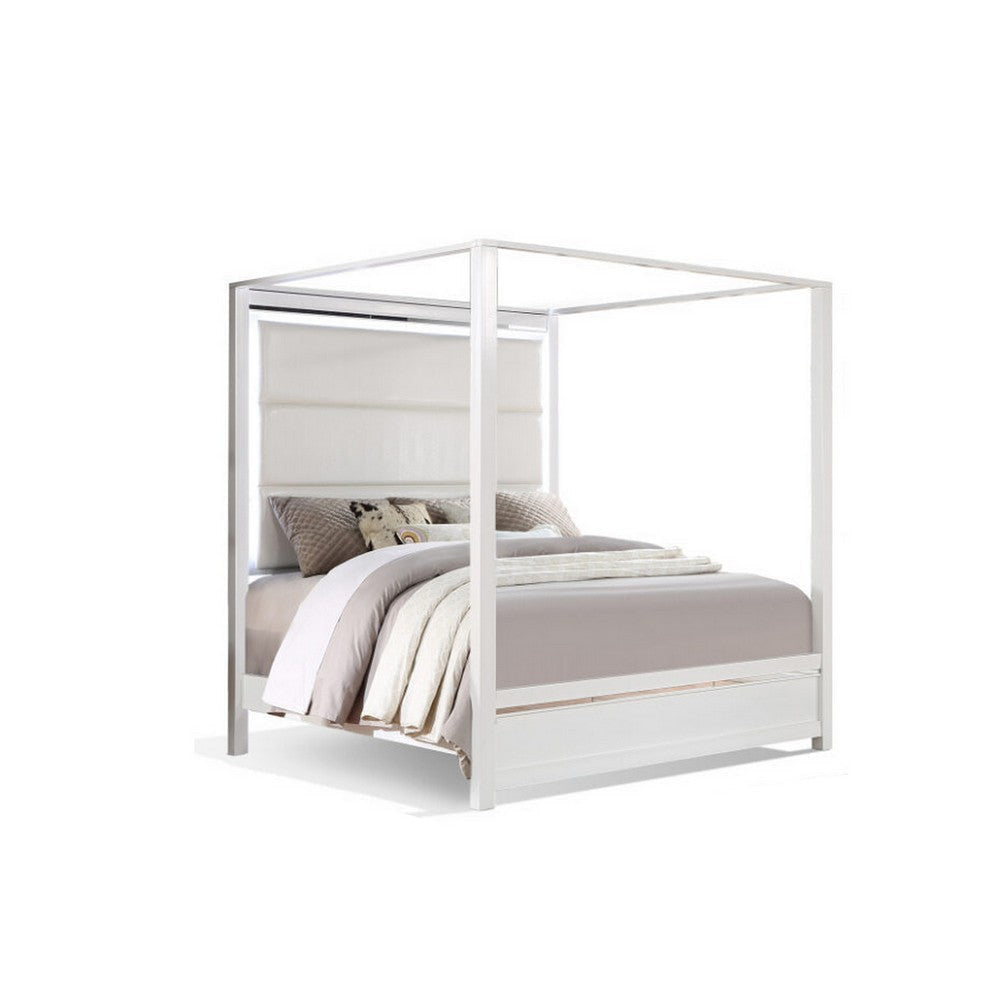 Dio 4pc Queen Canopy Bedroom Set with Nightstand Dresser Mirror in White By Casagear Home BM316656