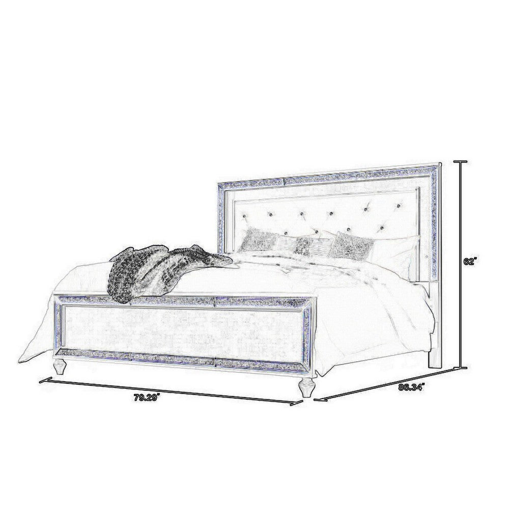 Noel King Size Bed with Crystal Tufted Upholstered Headboard LED White By Casagear Home BM316660