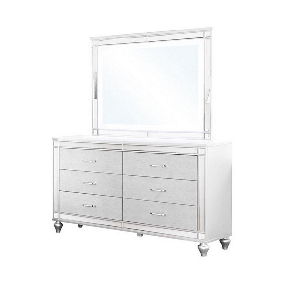 Lio 4pc Queen Bedroom Set with Nightstand Dresser LED Mirror White By Casagear Home BM316663