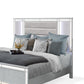 Lio Modern King Size Bed LED Mirror Trim Silver Velvet Tufted Upholstery By Casagear Home BM316666