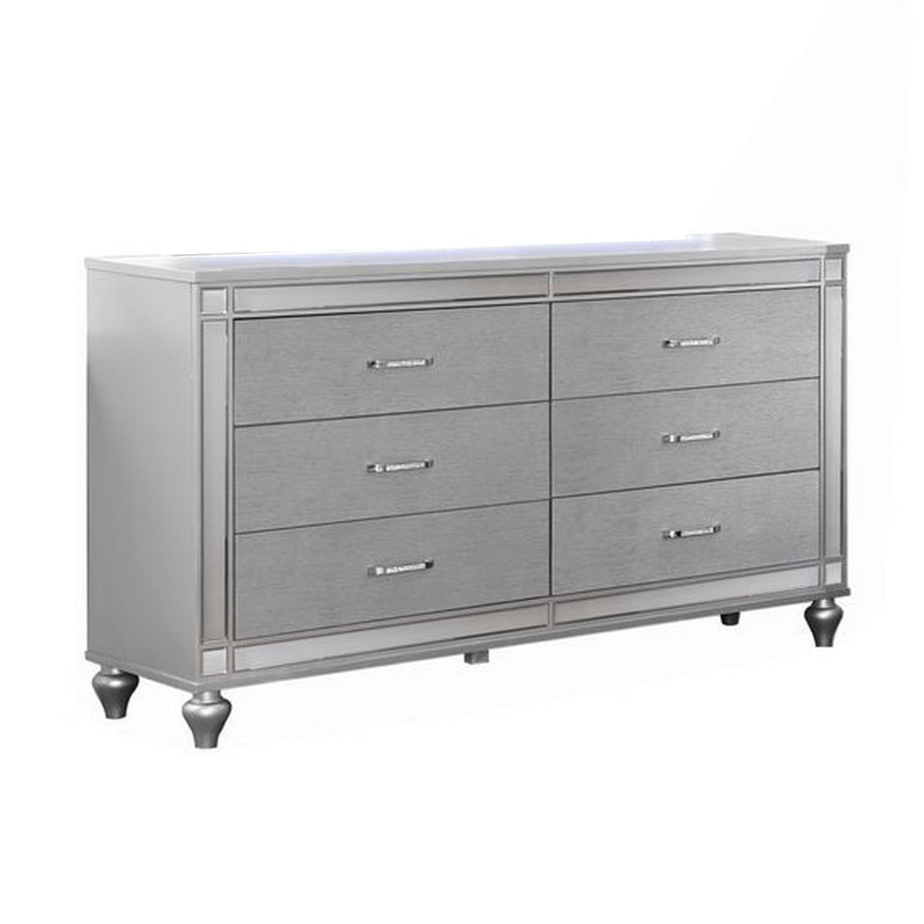 Lio 62 Inch Wide Dresser with LED Mirror Crystal Handles Chrome Wood By Casagear Home BM316669