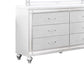 Lio Wide Dresser and LED Mirror Set of 2 Crystal Handles White Wood By Casagear Home BM316670