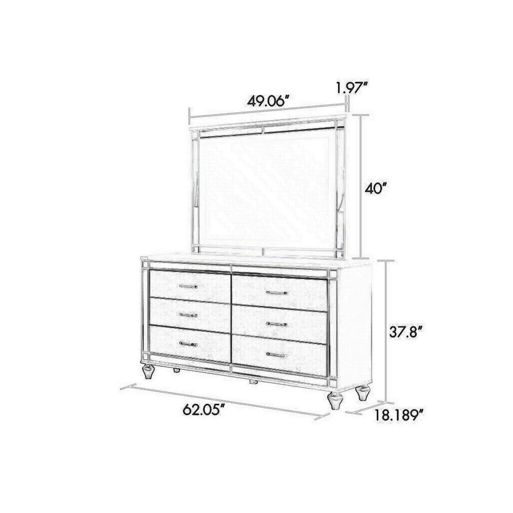 Lio Wide Dresser and LED Mirror Set of 2 Crystal Handles White Wood By Casagear Home BM316670