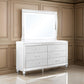 Lio Wide Dresser and LED Mirror Set of 2, Crystal Handles, White Wood By Casagear Home