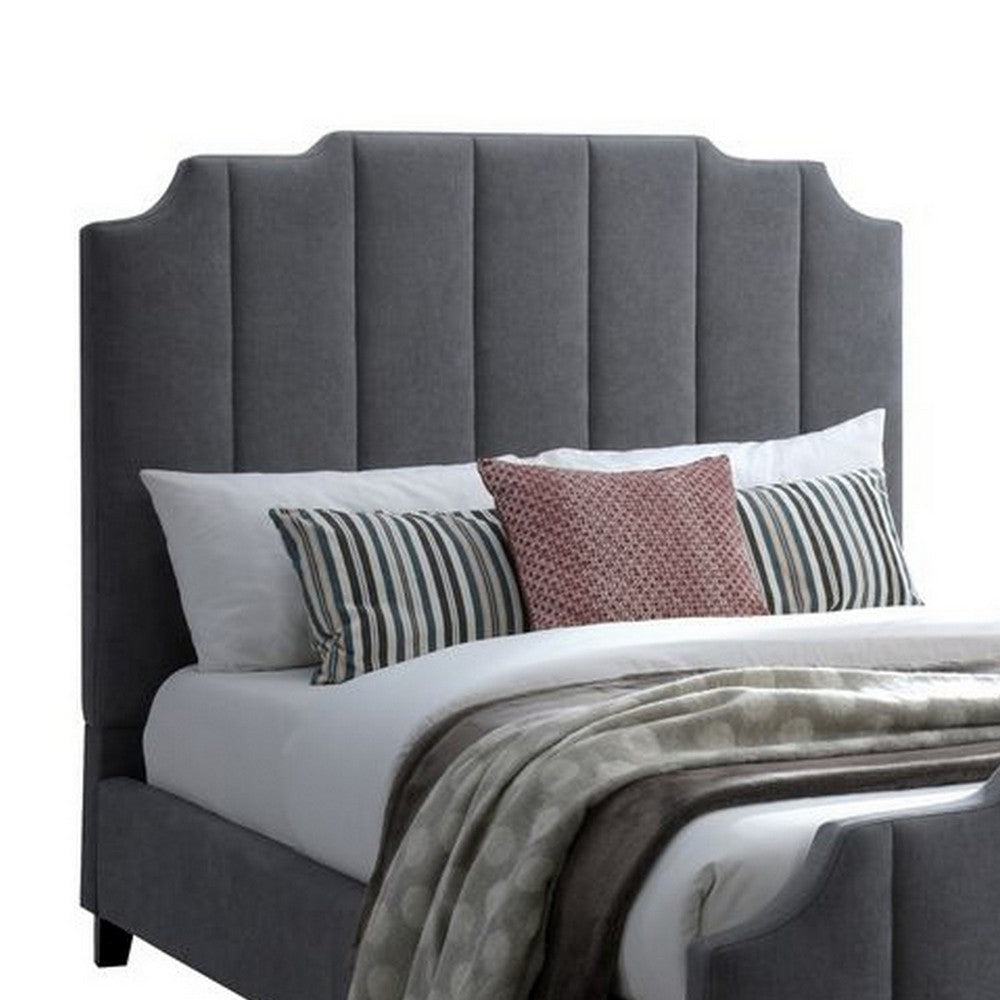 Cery Modern Queen Size Bed Channel Tufted Dark Gray Chenille Upholstery By Casagear Home BM316671