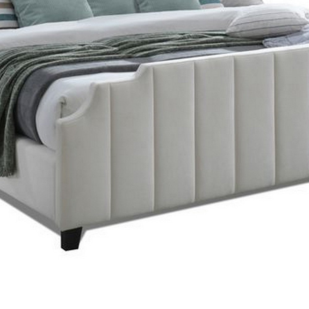 Cery Modern King Size Bed Channel Tufted Cream Beige Chenille Upholstery By Casagear Home BM316674