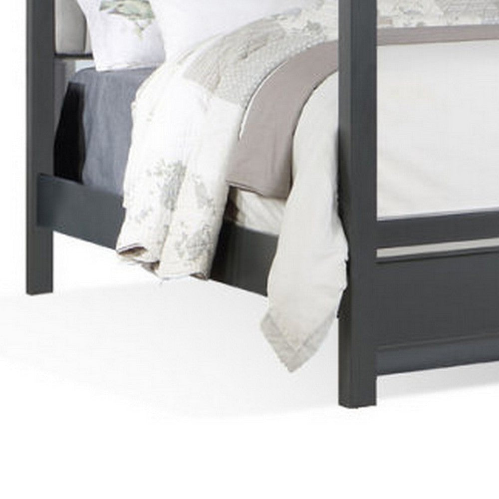 Abby Queen Canopy Bed Mirrored Trim Gray Velvet Channel Tufted Upholstery By Casagear Home BM316675