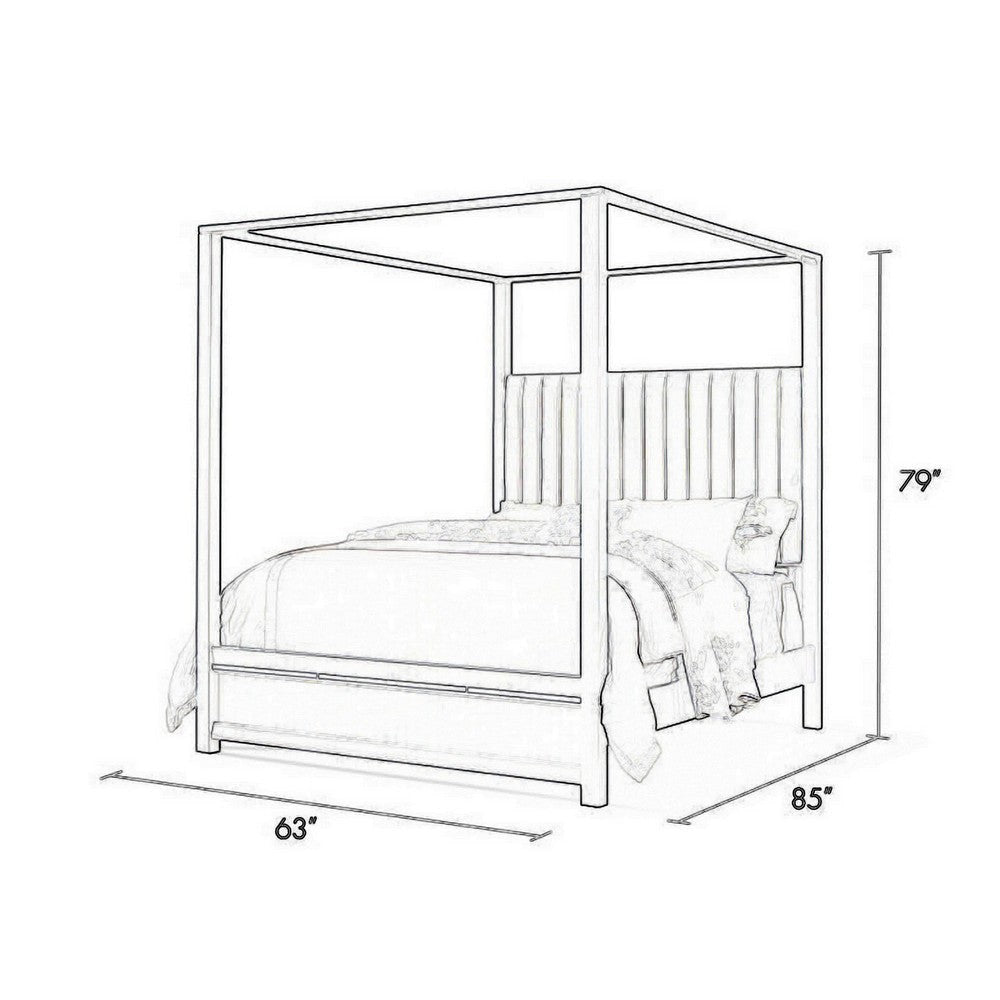 Abby Queen Canopy Bed Mirrored Trim Gray Velvet Channel Tufted Upholstery By Casagear Home BM316675